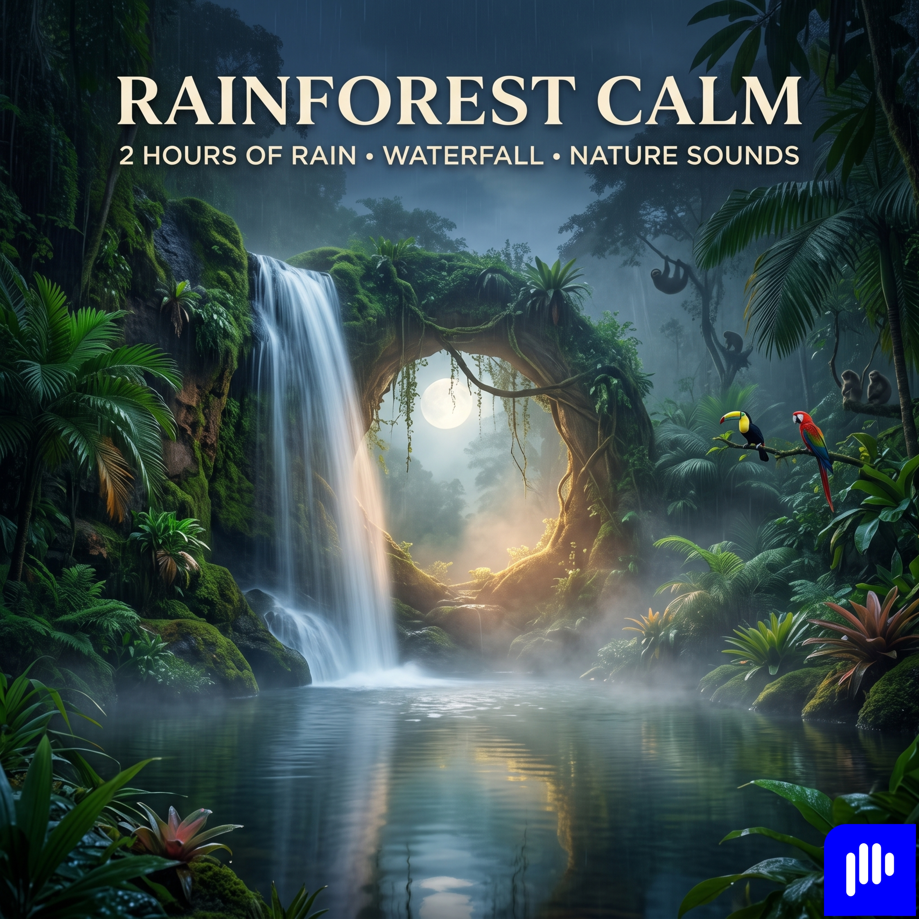 2 Hours of Rainforest Sounds: Rain, Waterfall & Tropical Animals for Sleep & Relaxation
